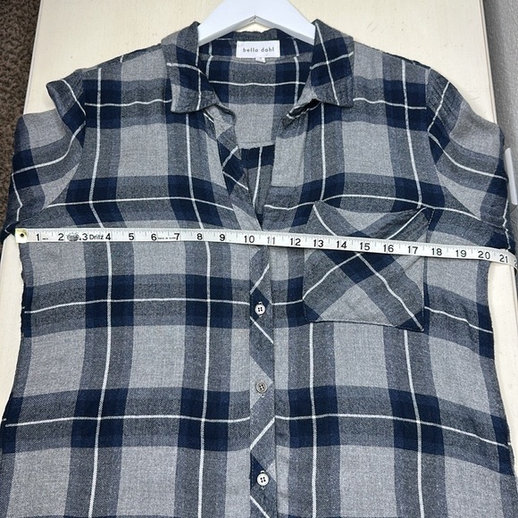 bella dahl Ryann Frayed Hem Blue and Grey Plaid Flannel Button Down Shirt Size S - Picture 14 of 16